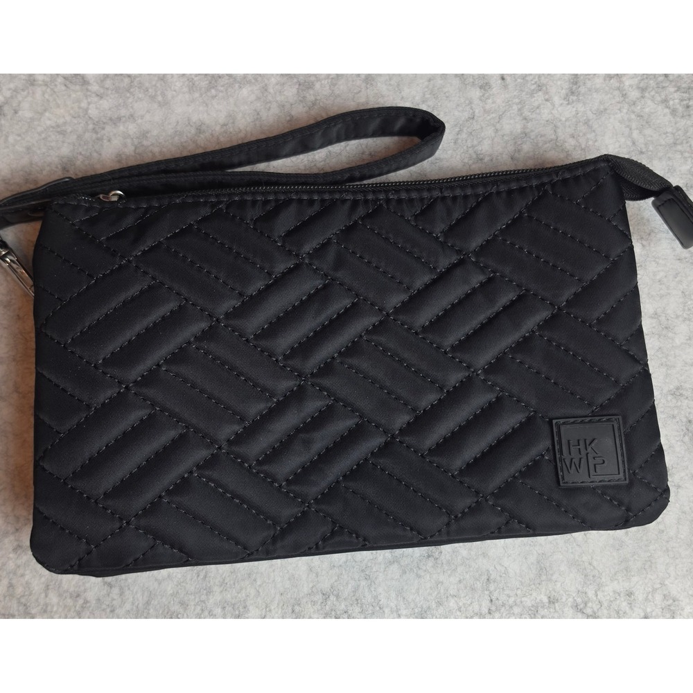 HKWIP Black Quilted Nylon Wristlet Clutch Organizer Bag with Card Slots